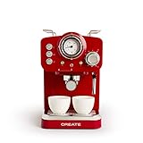 CREATE / THERA RETRO/Cafetera Express Semiautomática rojo y plata / 20 bares, brazo doble salida,...