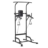 Homcom Power Tower Máquina de Musculación Multiestación 5 en 1 Ejercicios Dip Pull-up Flexiones y...
